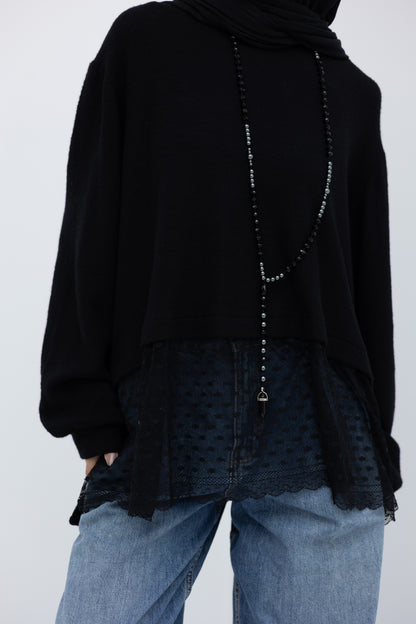 Cashmere pullover with lace in Black