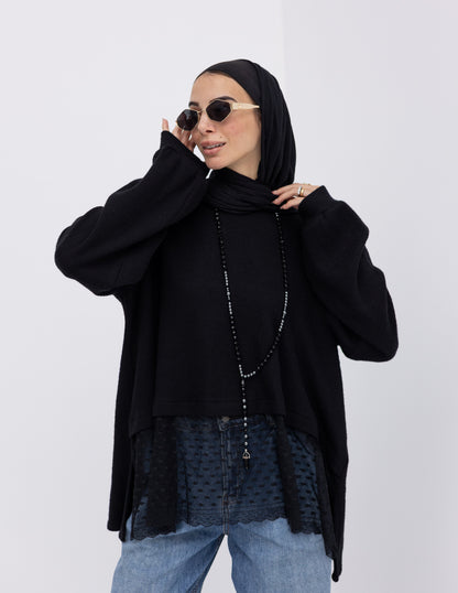 Cashmere pullover with lace in Black
