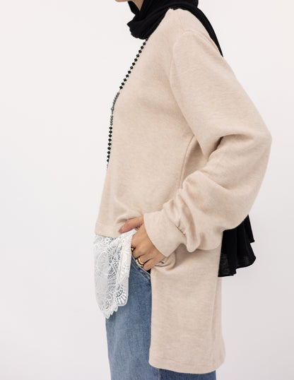 Cashmere pullover with lace in Beige