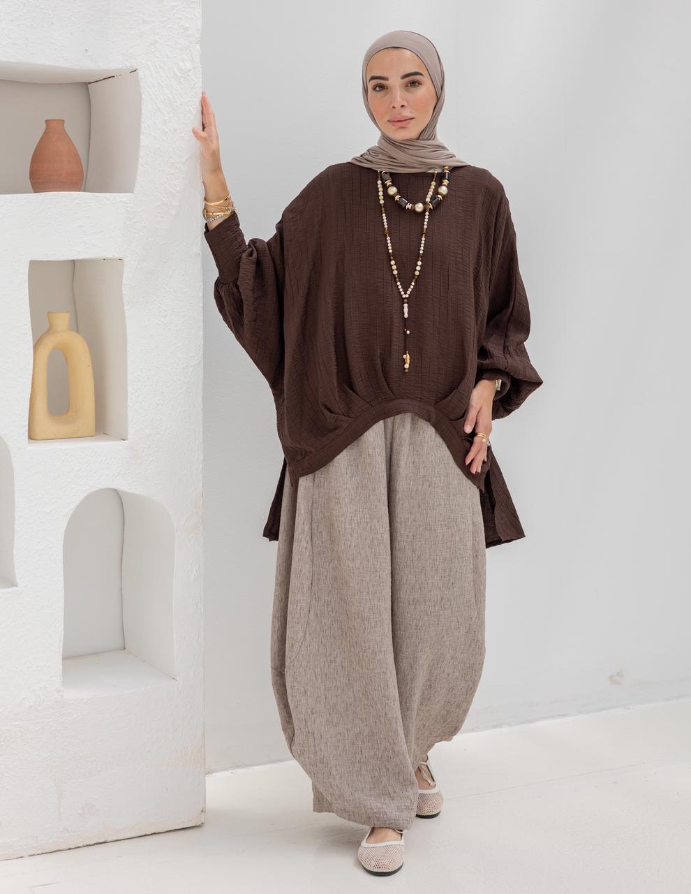 High low blouse in Brown
