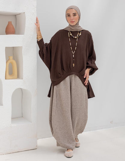 High low blouse in Brown