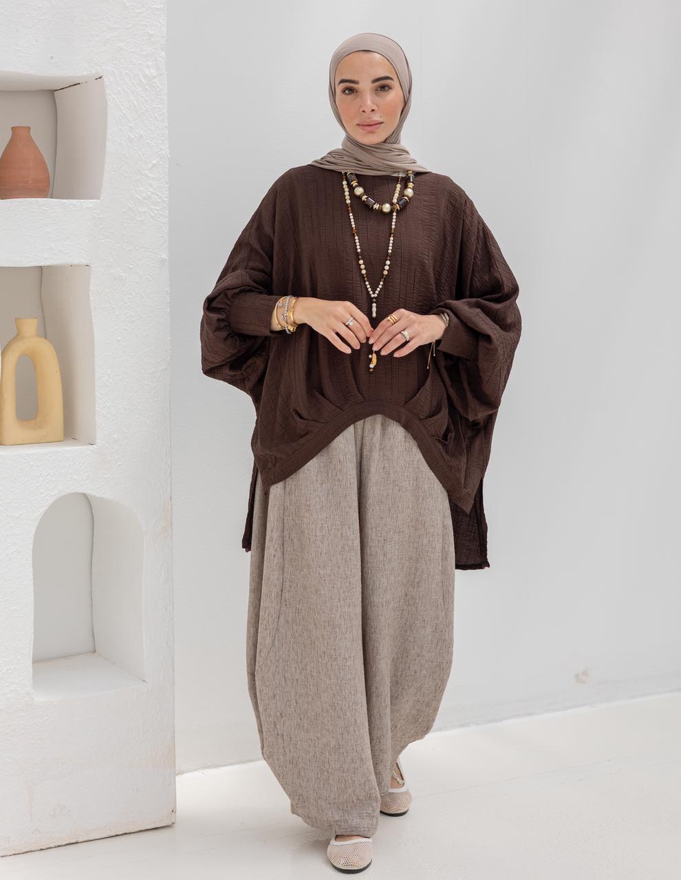 High low blouse in Brown