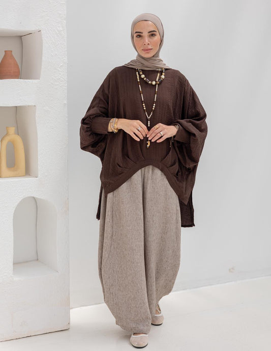 High low blouse in Brown