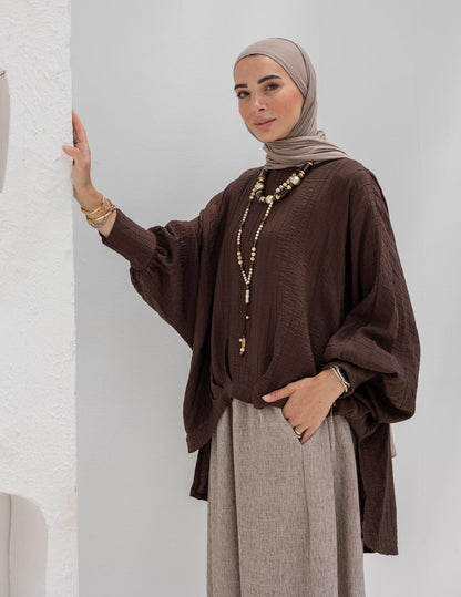 High low blouse in Brown