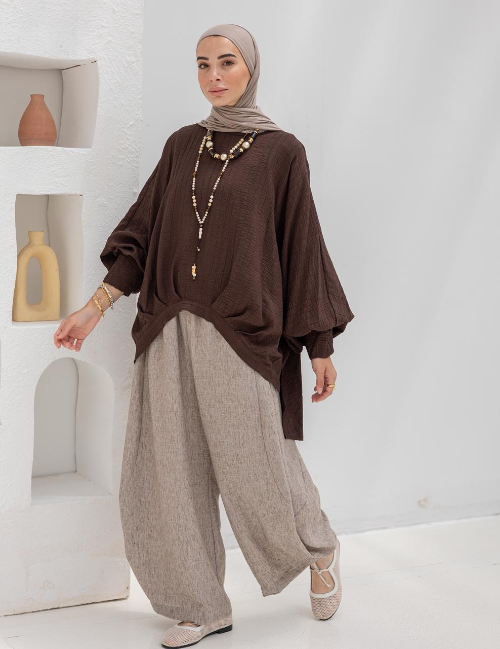 High low blouse in Brown