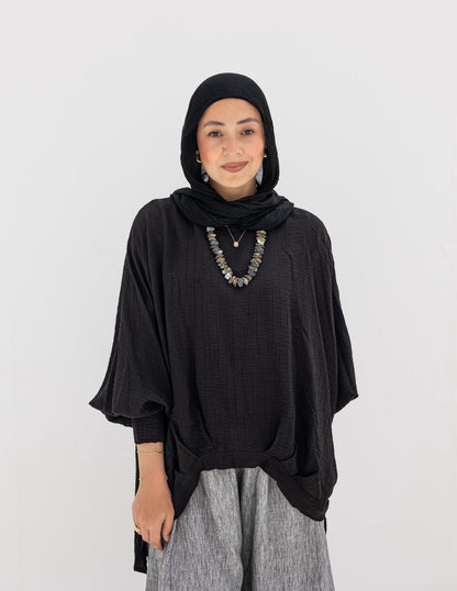 High low blouse in Black