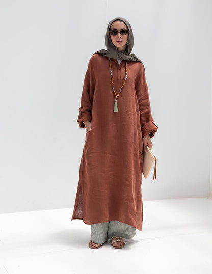 Lenin summer Moroccan dress in Rustic brown