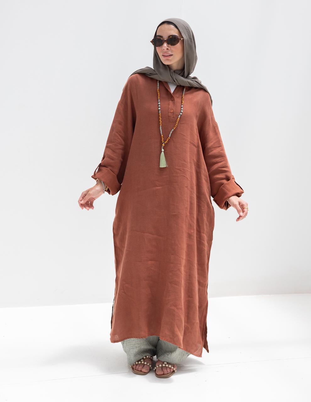 Lenin summer Moroccan dress in Rustic brown
