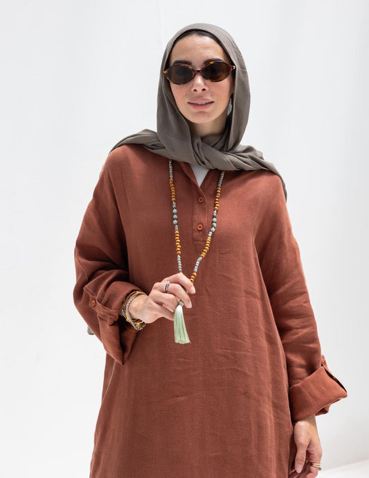 Lenin summer Moroccan dress in Rustic brown