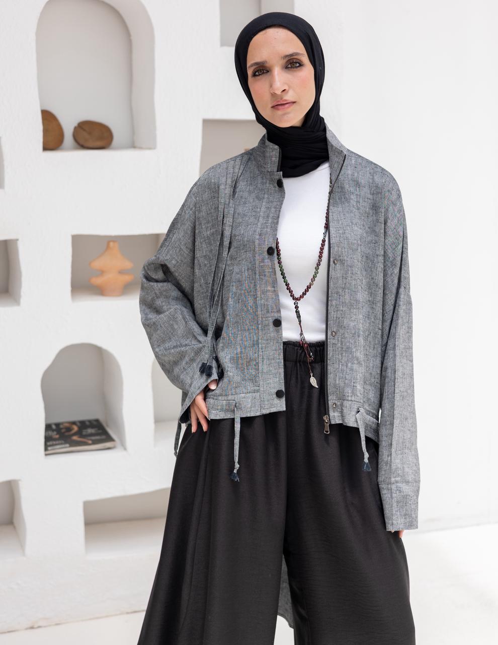 High low jacket with zipper in Gray