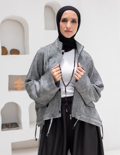 High low jacket with zipper in Gray