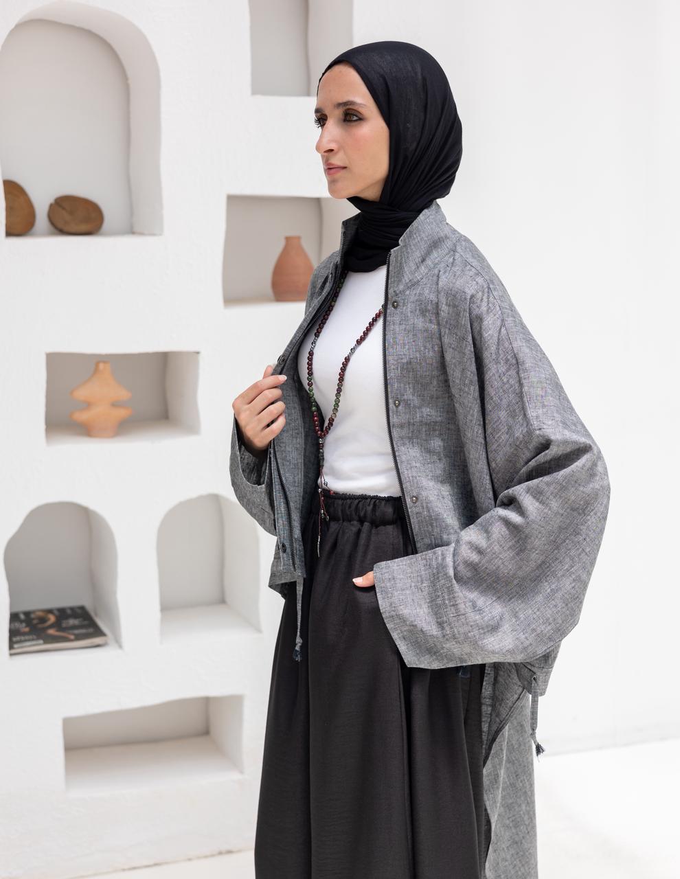 High low jacket with zipper in Gray