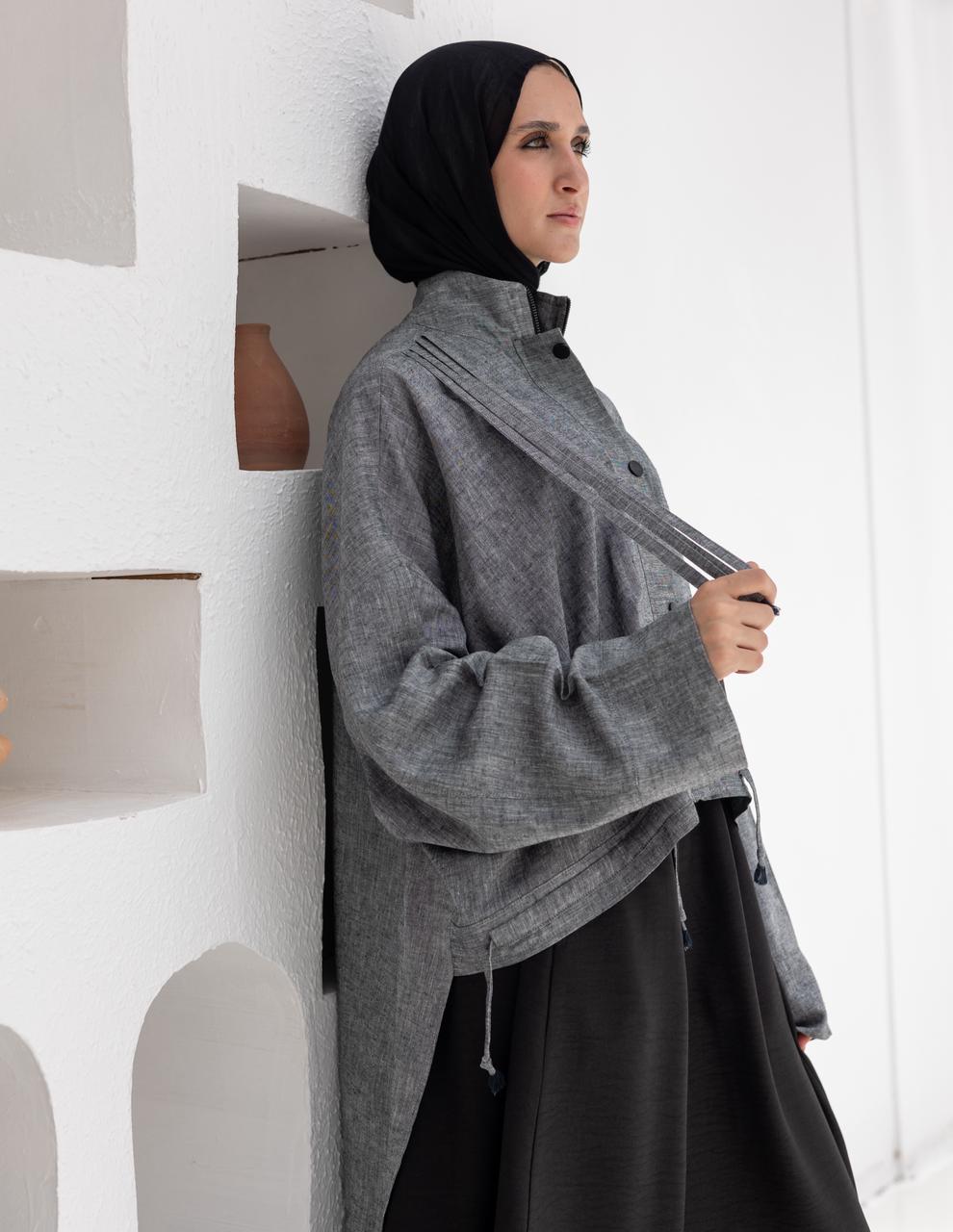 High low jacket with zipper in Gray