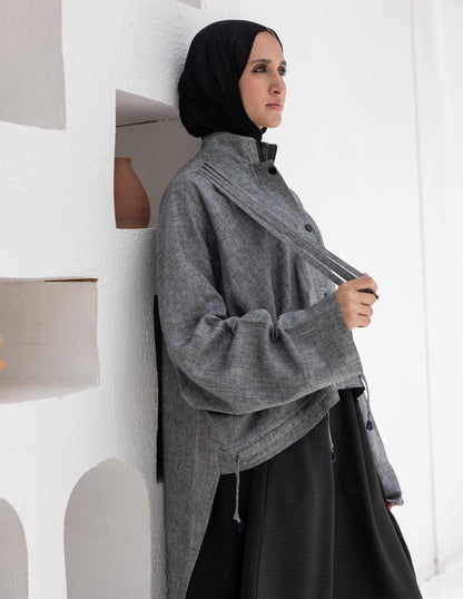 High low jacket with zipper in Gray