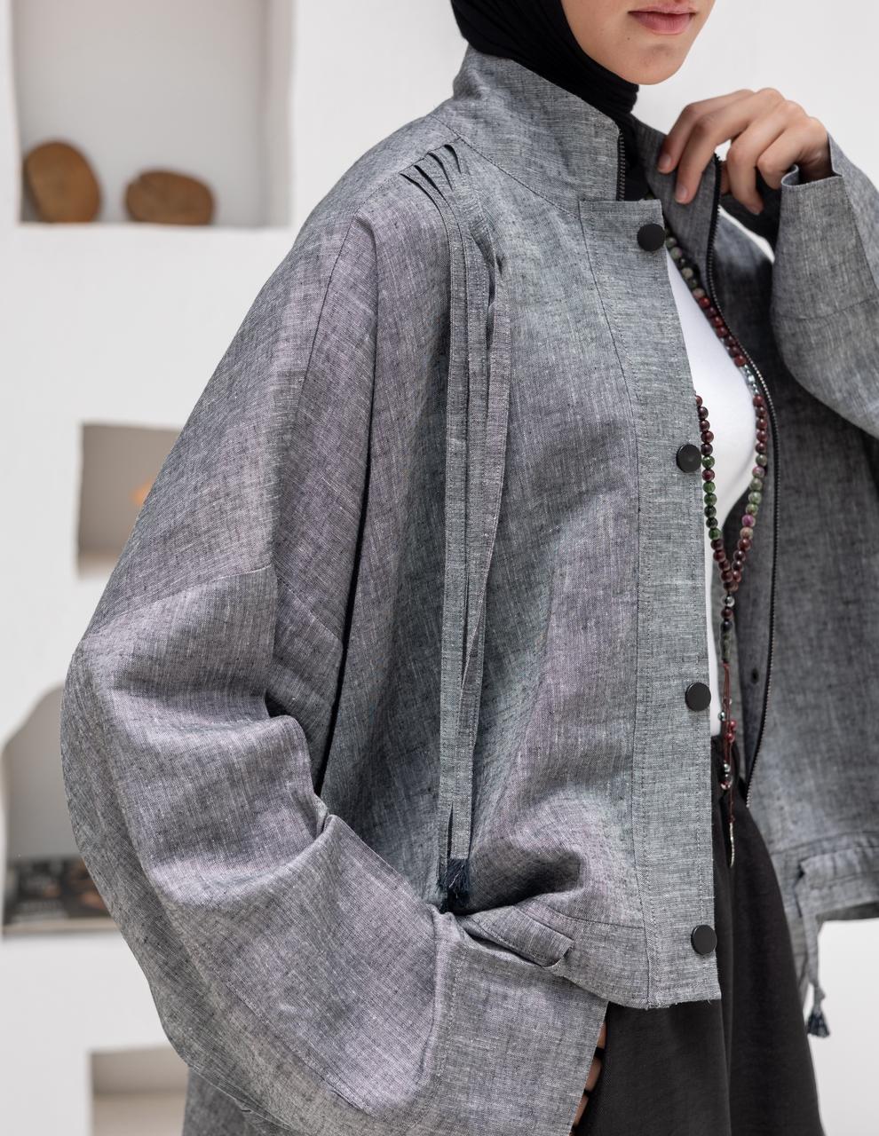High low jacket with zipper in Gray
