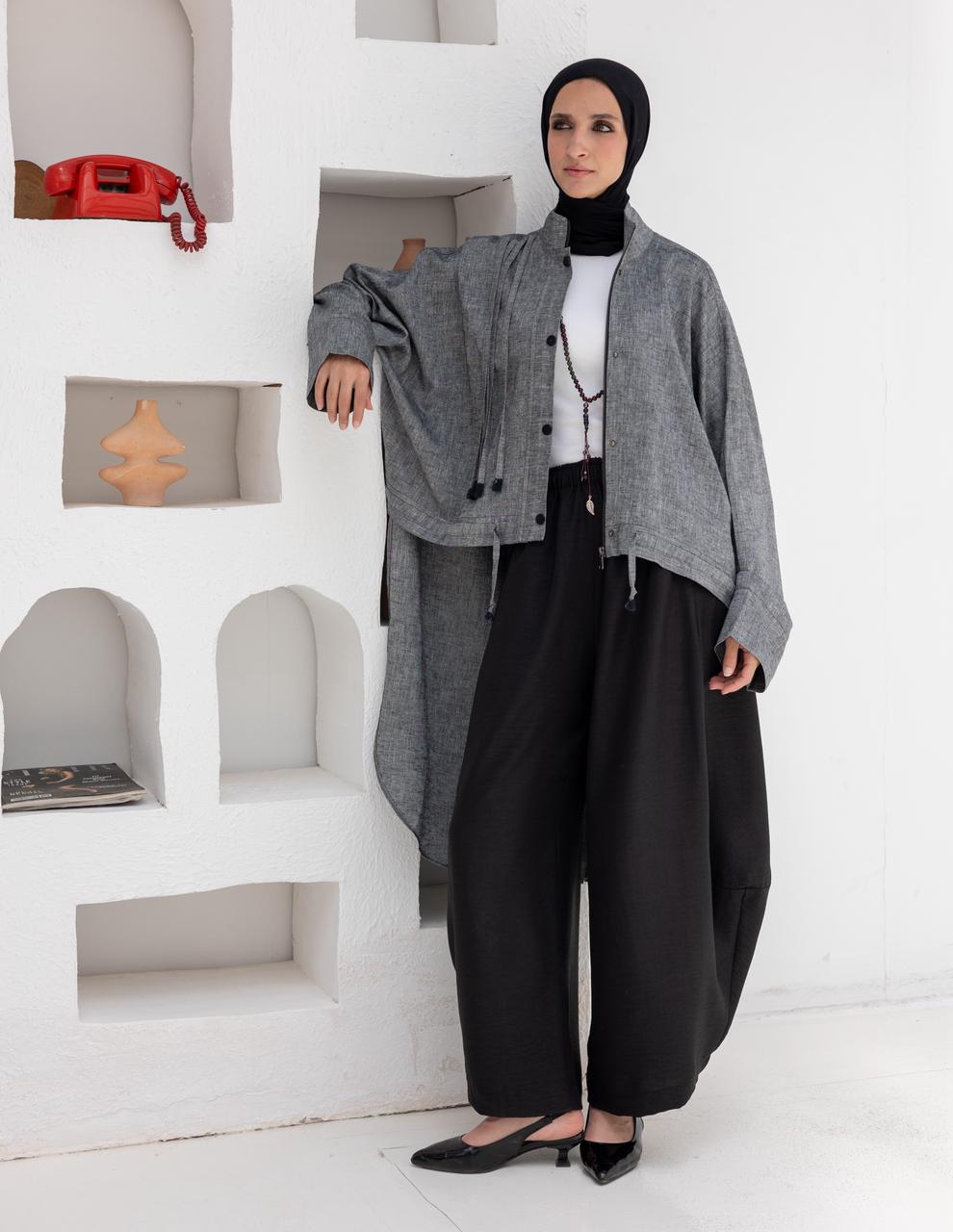 High low jacket with zipper in Gray