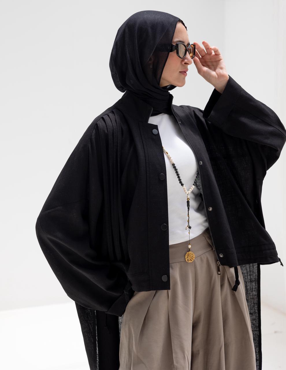 High low jacket with zipper in Black