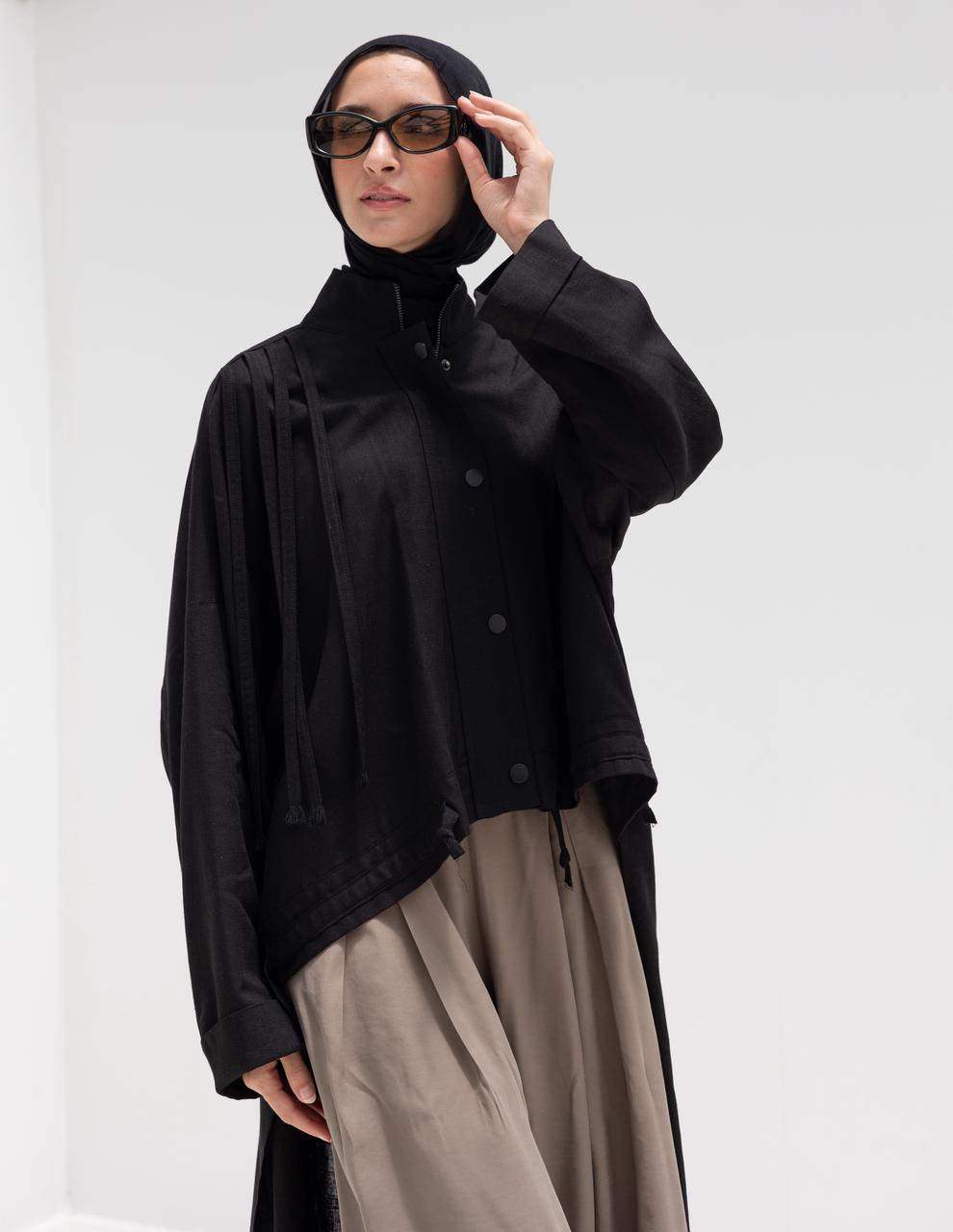 High low jacket with zipper in Black