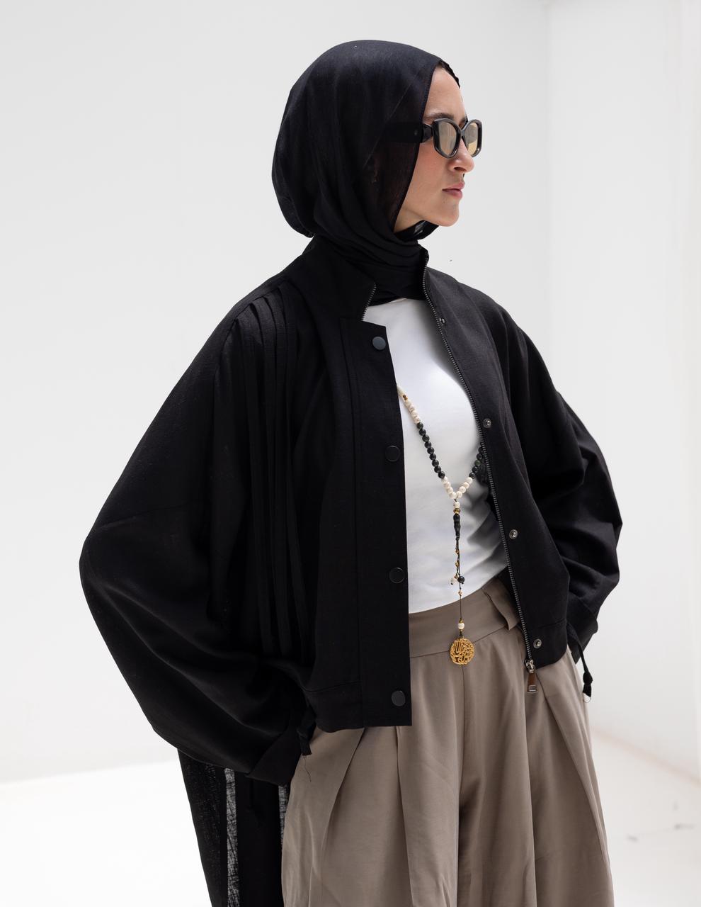 High low jacket with zipper in Black
