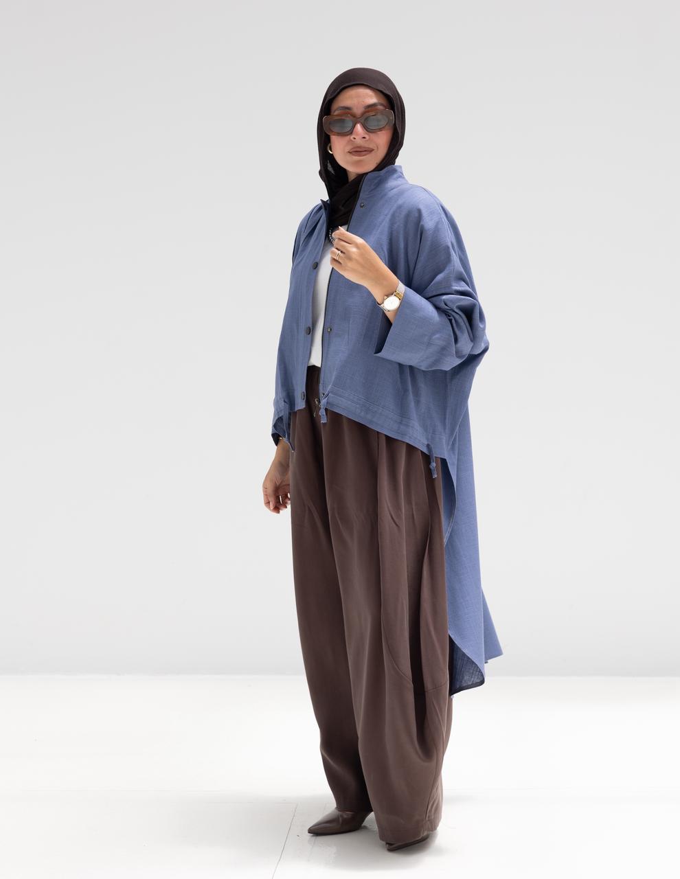 High low jacket with zipper in Blue