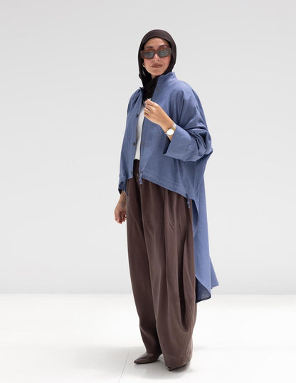 High low jacket with zipper in Blue