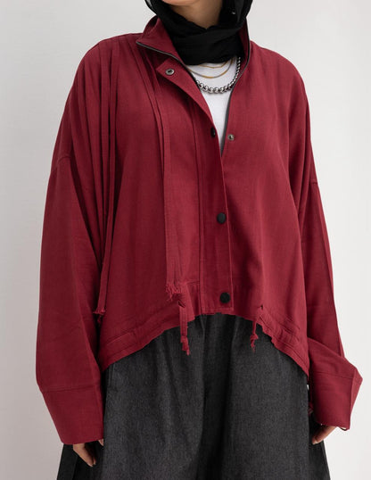 High low jacket with zipper in Wine red