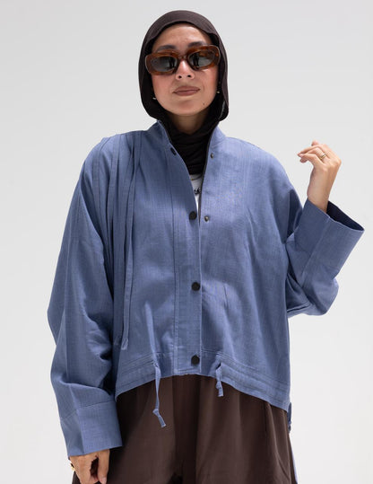 High low jacket with zipper in Blue