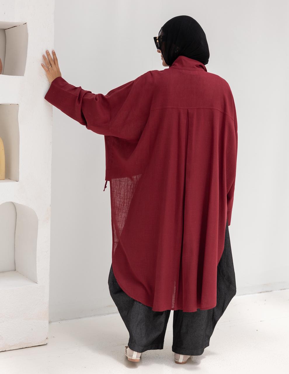 High low jacket with zipper in Wine red