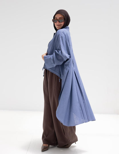 High low jacket with zipper in Blue