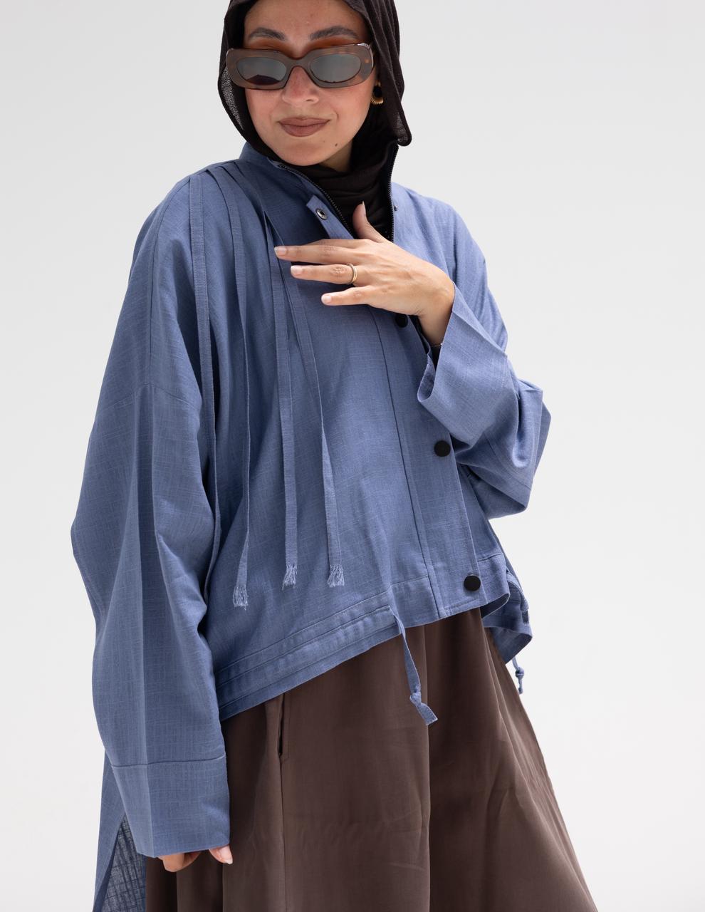 High low jacket with zipper in Blue