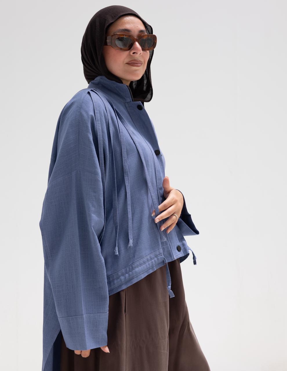 High low jacket with zipper in Blue