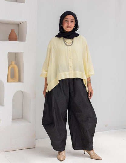 Elegant short blouse with buttons  in Yellow