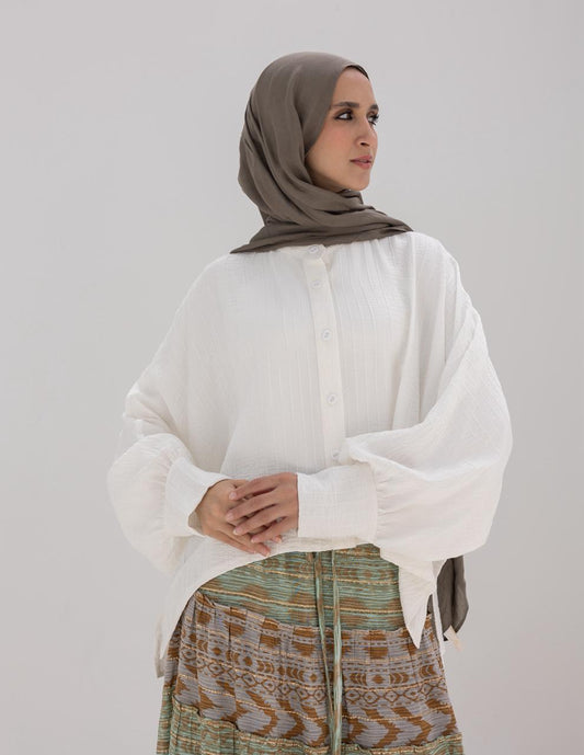 Elegant short blouse with buttons  in White