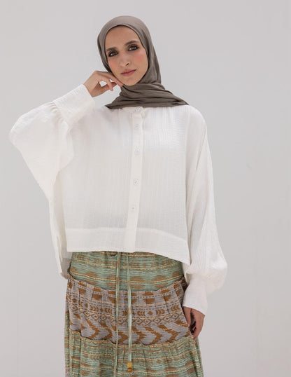 Elegant short blouse with buttons  in White