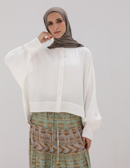 Elegant short blouse with buttons  in White
