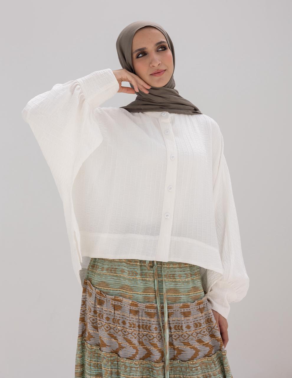 Elegant short blouse with buttons  in White