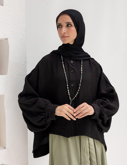 Elegant short blouse with buttons  in Black
