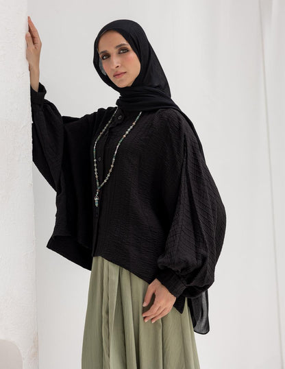 Elegant short blouse with buttons  in Black