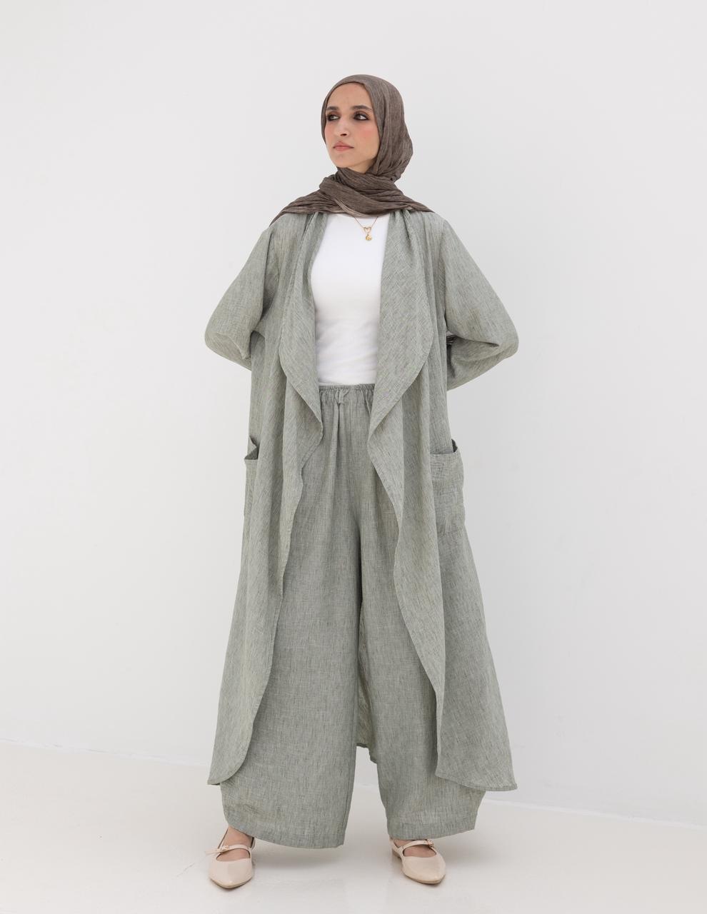 Long flowy Lenin cardigan in Olive