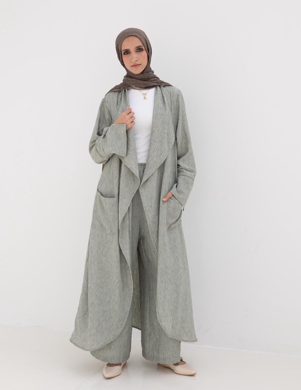 Long flowy Lenin cardigan in Olive