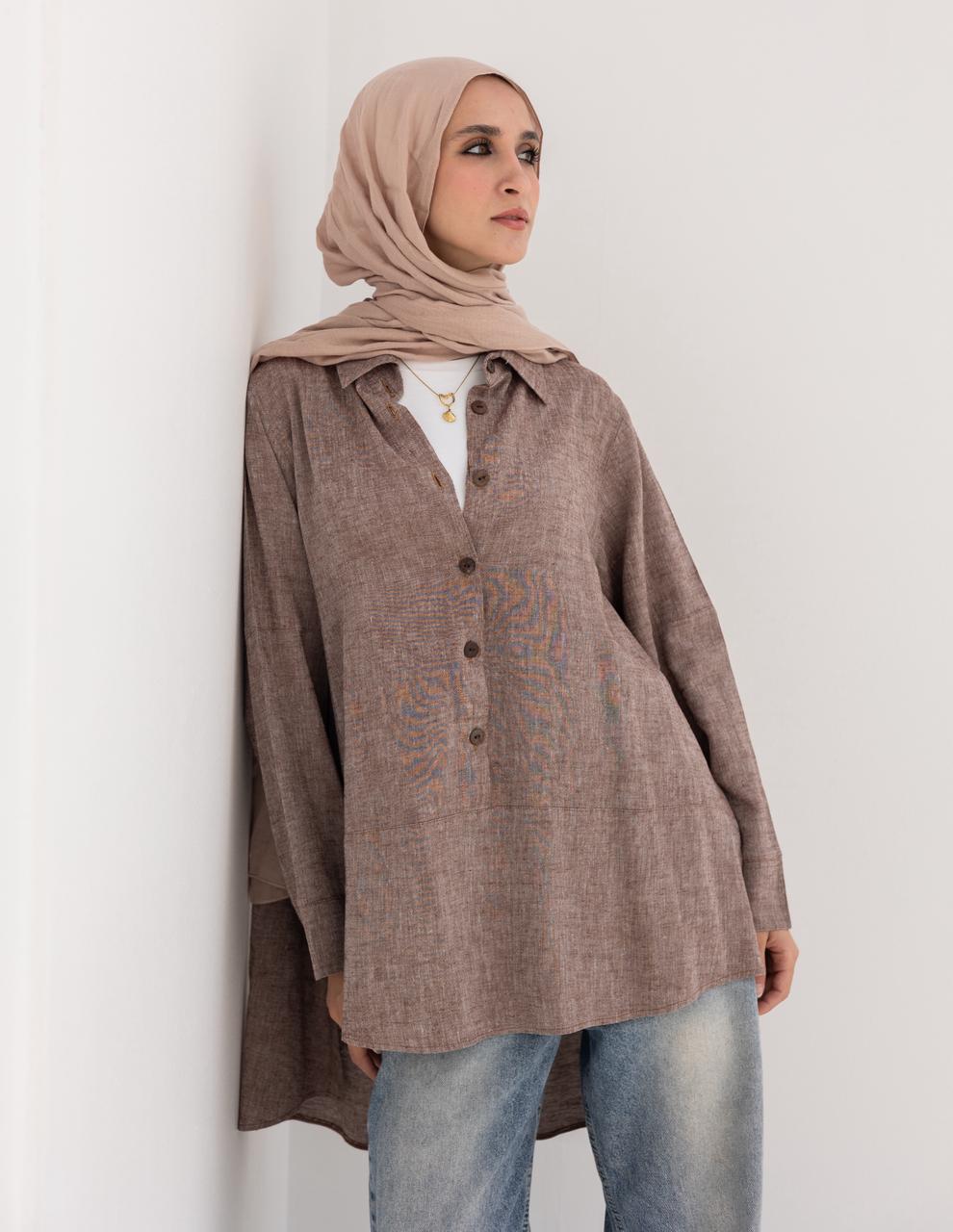Lenin shirt with buttons in Light brown