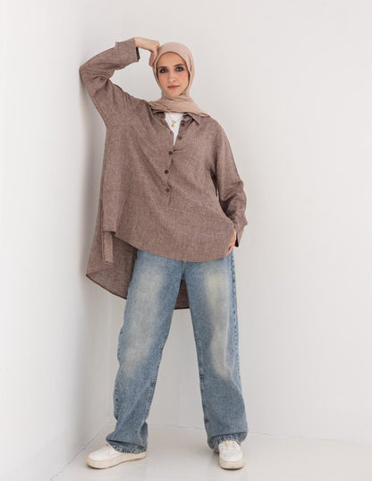 Lenin shirt with buttons in Light brown