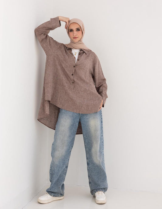 Lenin shirt with buttons in Light brown