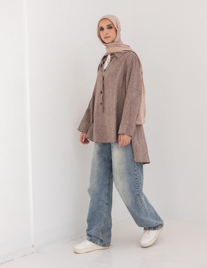 Lenin shirt with buttons in Light brown