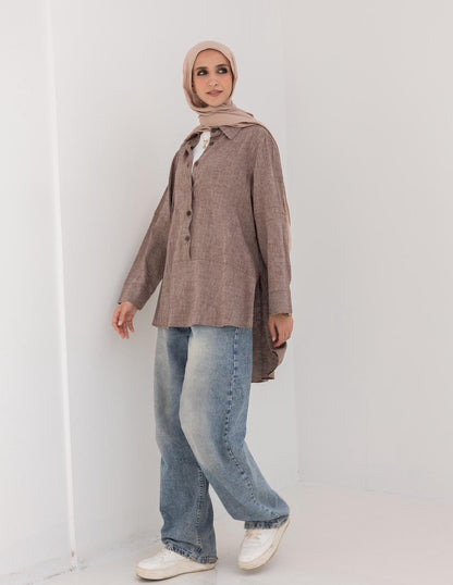 Lenin shirt with buttons in Light brown