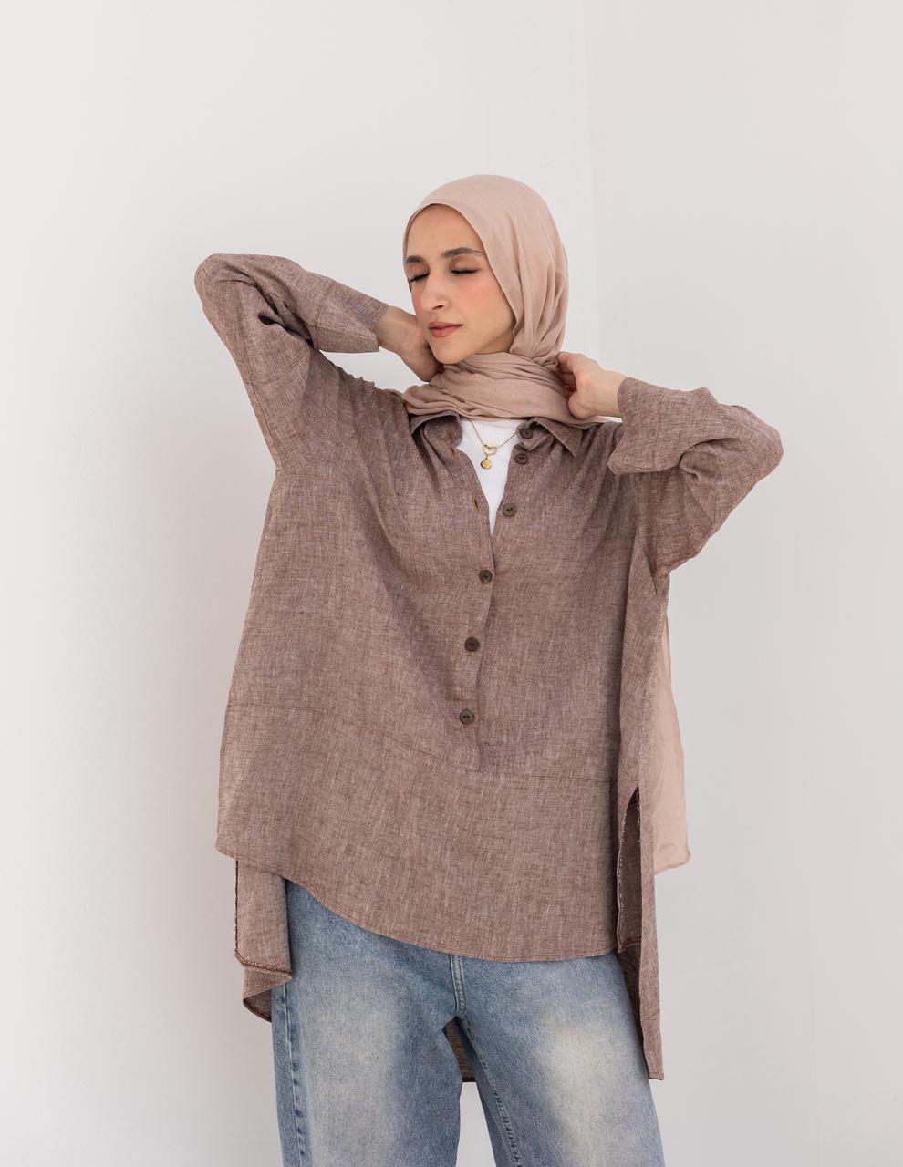 Lenin shirt with buttons in Light brown