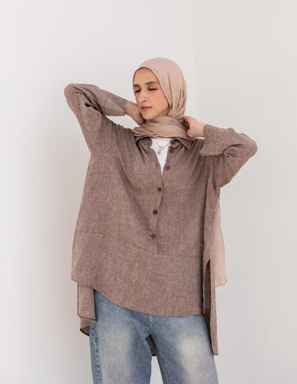 Lenin shirt with buttons in Light brown
