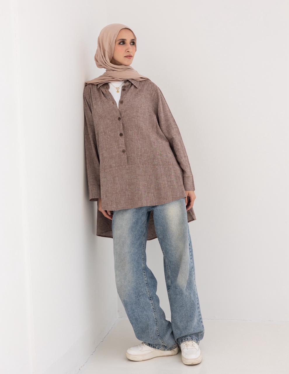 Lenin shirt with buttons in Light brown
