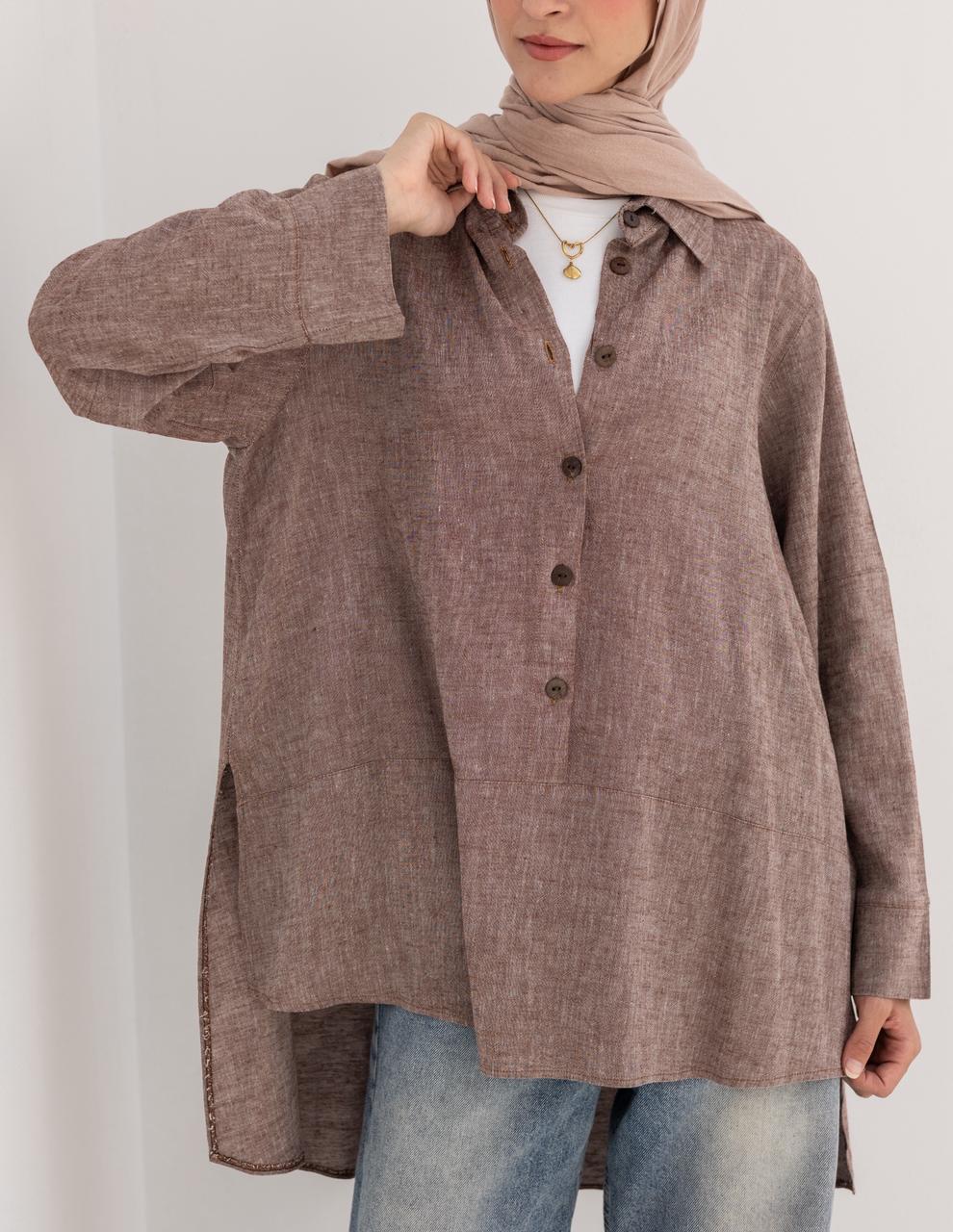Lenin shirt with buttons in Light brown