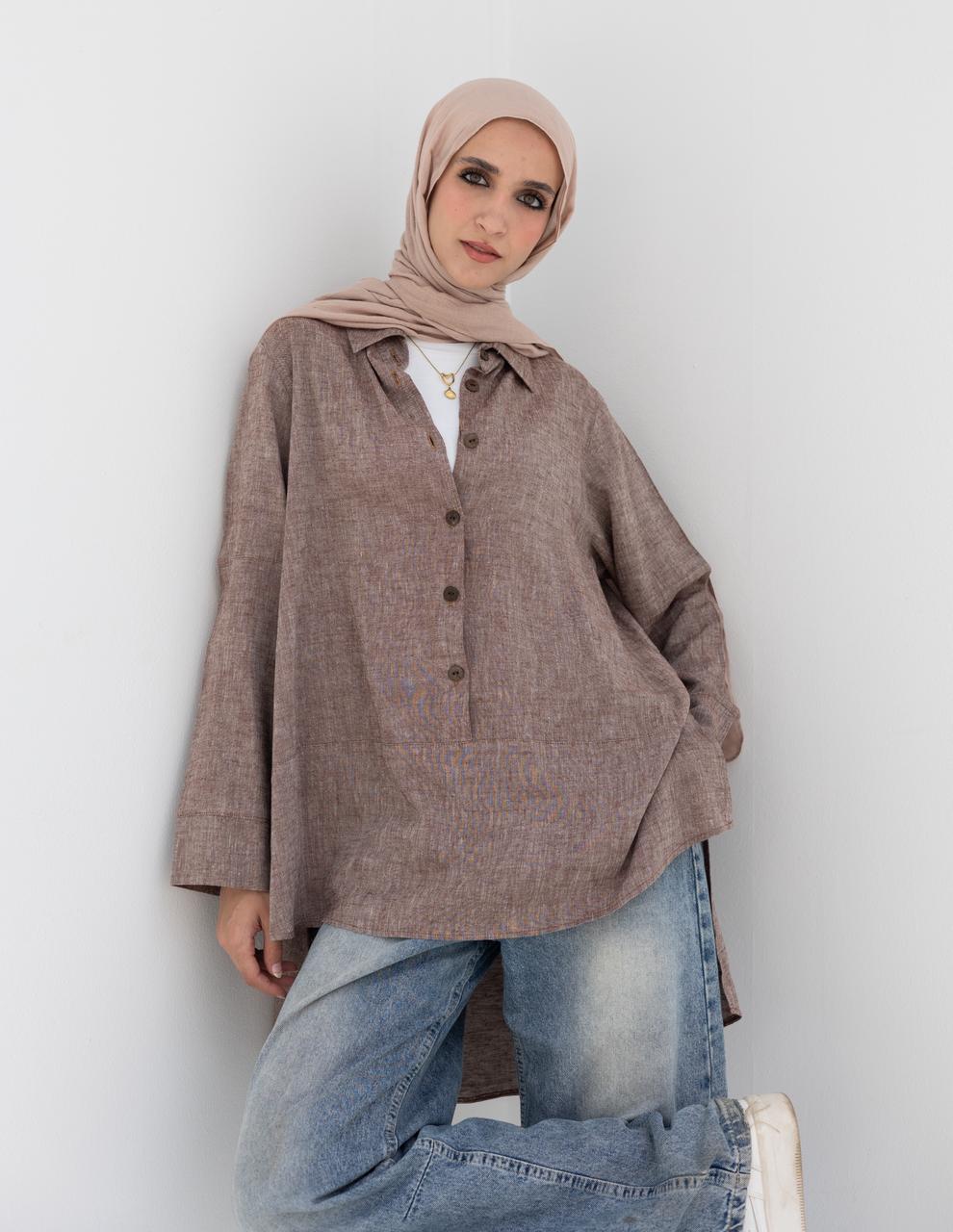 Lenin shirt with buttons in Light brown